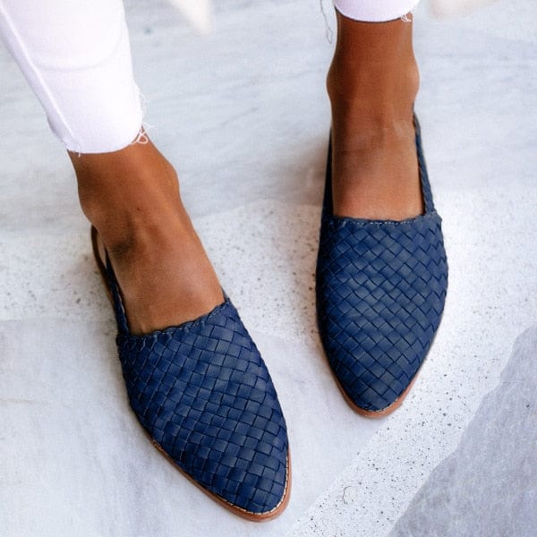 Braided Leather Women's Sandals - Lia-Blue-2.5-Nora Luxe