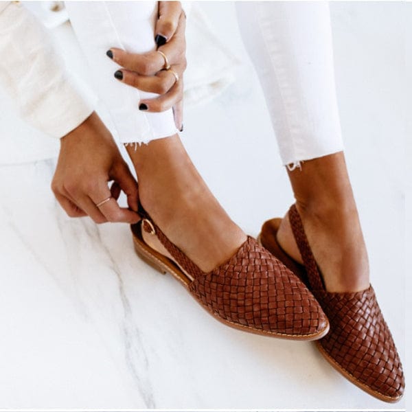 Braided Leather Women's Sandals - Lia-Brown-2.5-Nora Luxe