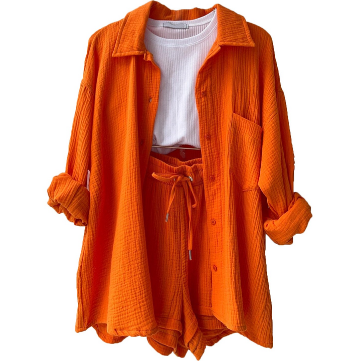 Breathable Cotton Co-Ord Set for Women – Maris-Orange-S-Nora Luxe