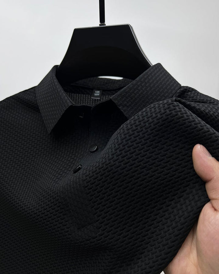 Breathable men's polo shirt with mesh details & slim fit – Milan-Black-XS-Nora Luxe
