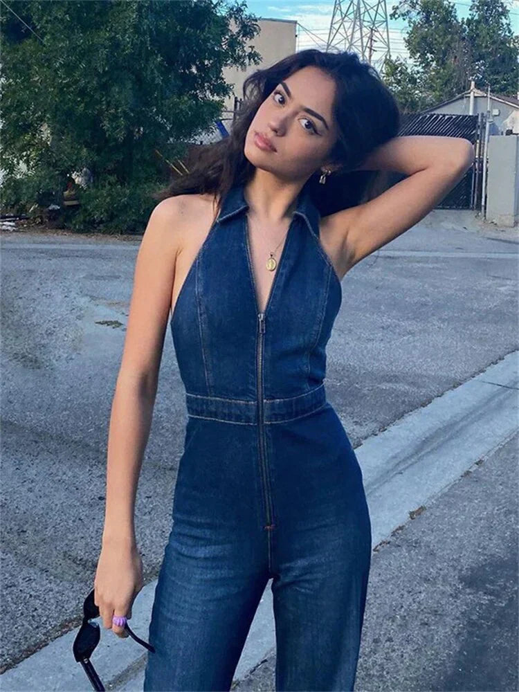 Breathable & Stylish Denim Jumpsuit with V-Neck for Women – Fenja-S-Nora Luxe