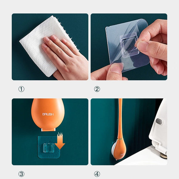 Silicone toilet brush with wall holder & drip tray – Clevora