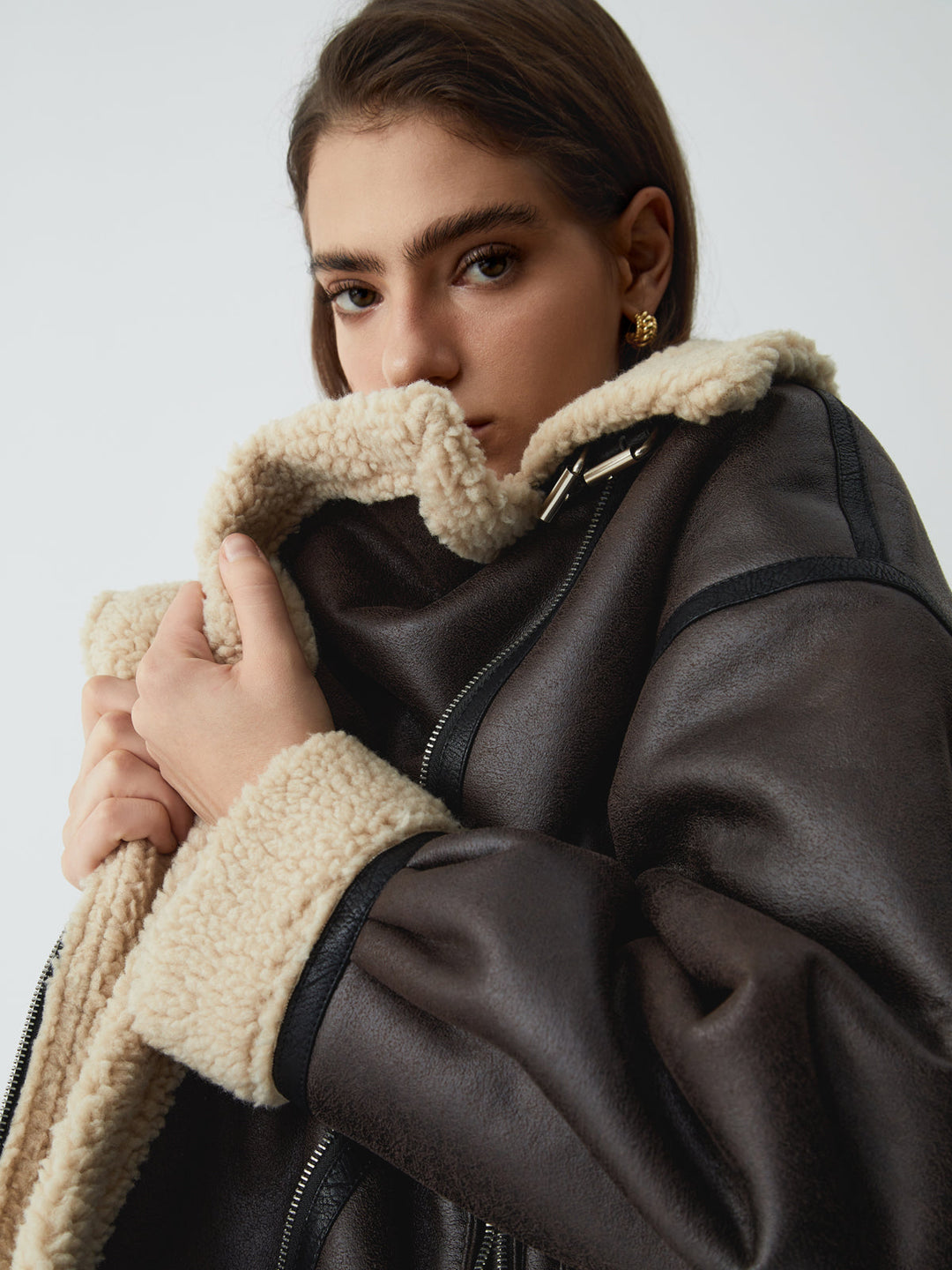 Brown Leather Flight Jacket for Women - Mila-XS-Nora Luxe