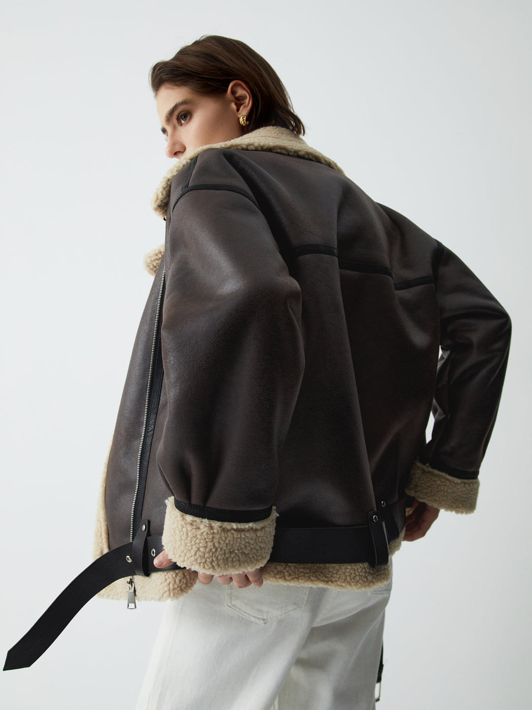 Brown Leather Flight Jacket for Women - Mila-XS-Nora Luxe