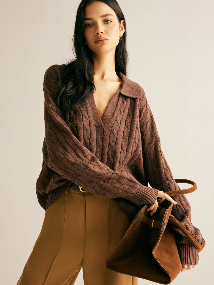 Brown V-Neck Jumper for Women - Sienna-XS-Nora Luxe