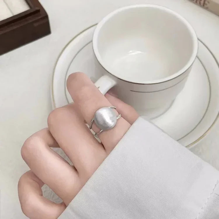 Brushed Silver Half Dome Ring - Lucienne-Nora Luxe