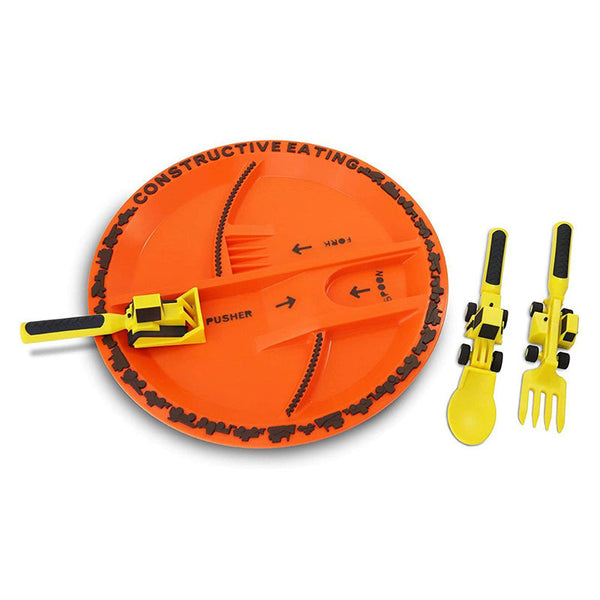 Bulldozer Children's Cutlery Set - ConstructoFork-COMPLETE SET (3 FORKS + 1 PLATE)-Nora Luxe