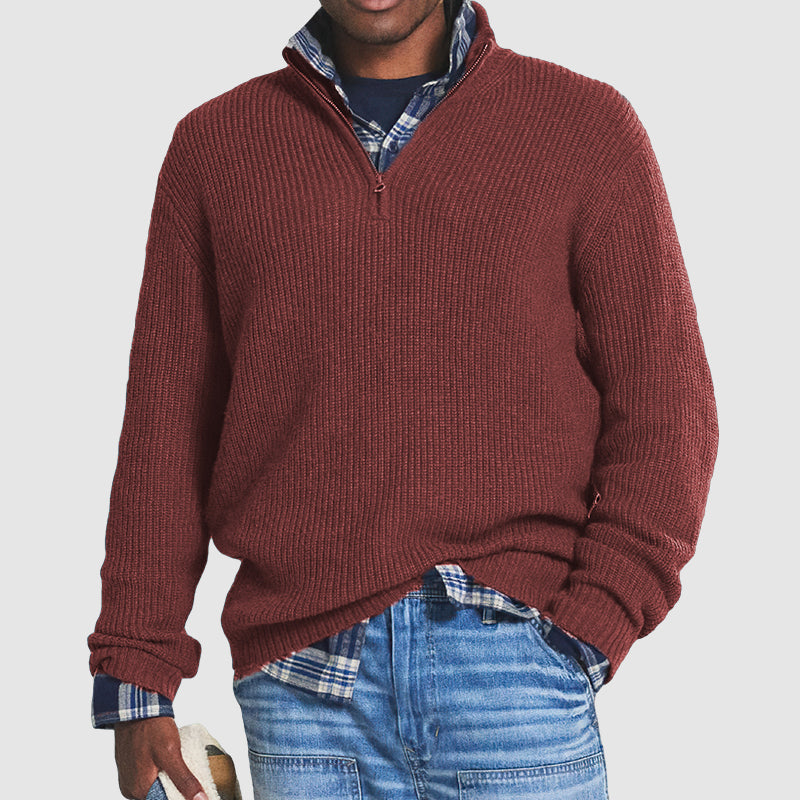 Business-Casual Men's Sweater with Zip - Vincent-Red-S-Nora Luxe