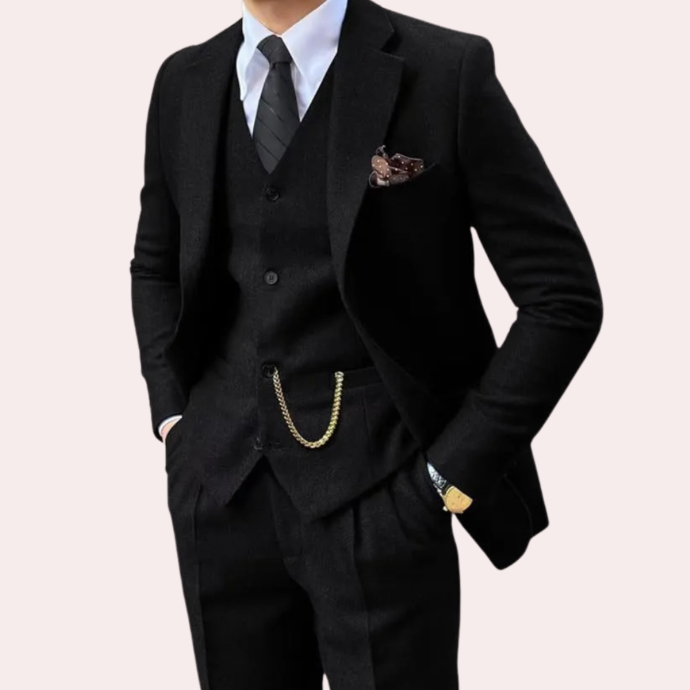 Business Stylish Three-Piece Suit for Men - Dorian-Black-S-Nora Luxe