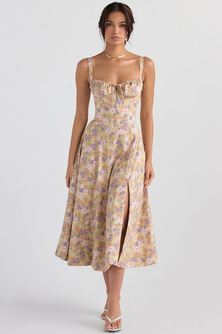 Bustier Summer Dress with Waist Shaper - Isabella-Knee length - 1 layer-Pink Flowers-XS-The Livary
