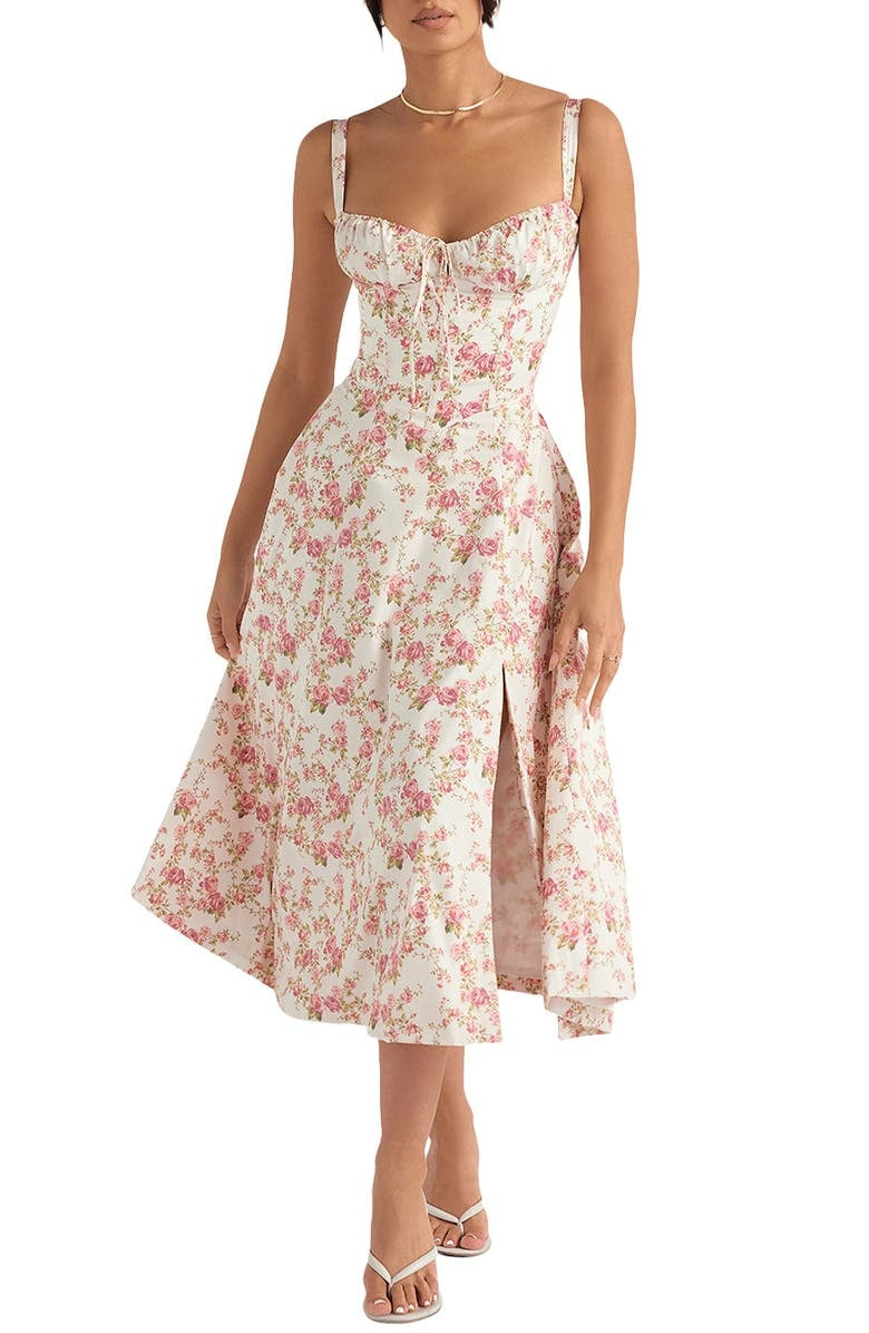 Bustier Summer Dress with Waist Shaper - Isabella-Knee length - 1 layer-Pink Flowers-XS-The Livary
