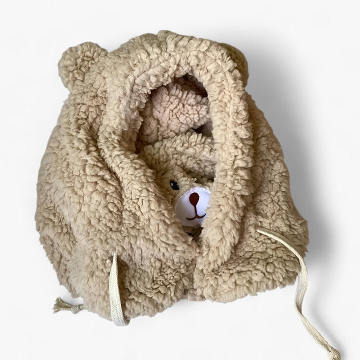 Cartoon Bear Hat with Ear and Face Protection - Winnie-Beige-22.05 – 22.83 in-Nora Luxe