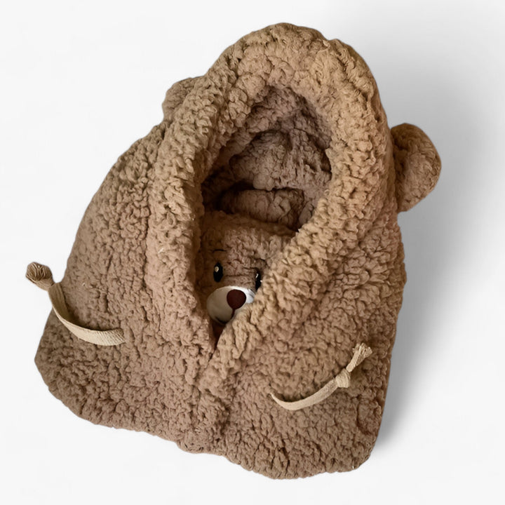Cartoon Bear Hat with Ear and Face Protection - Winnie-Coffee-22.05 – 22.83 in-Nora Luxe