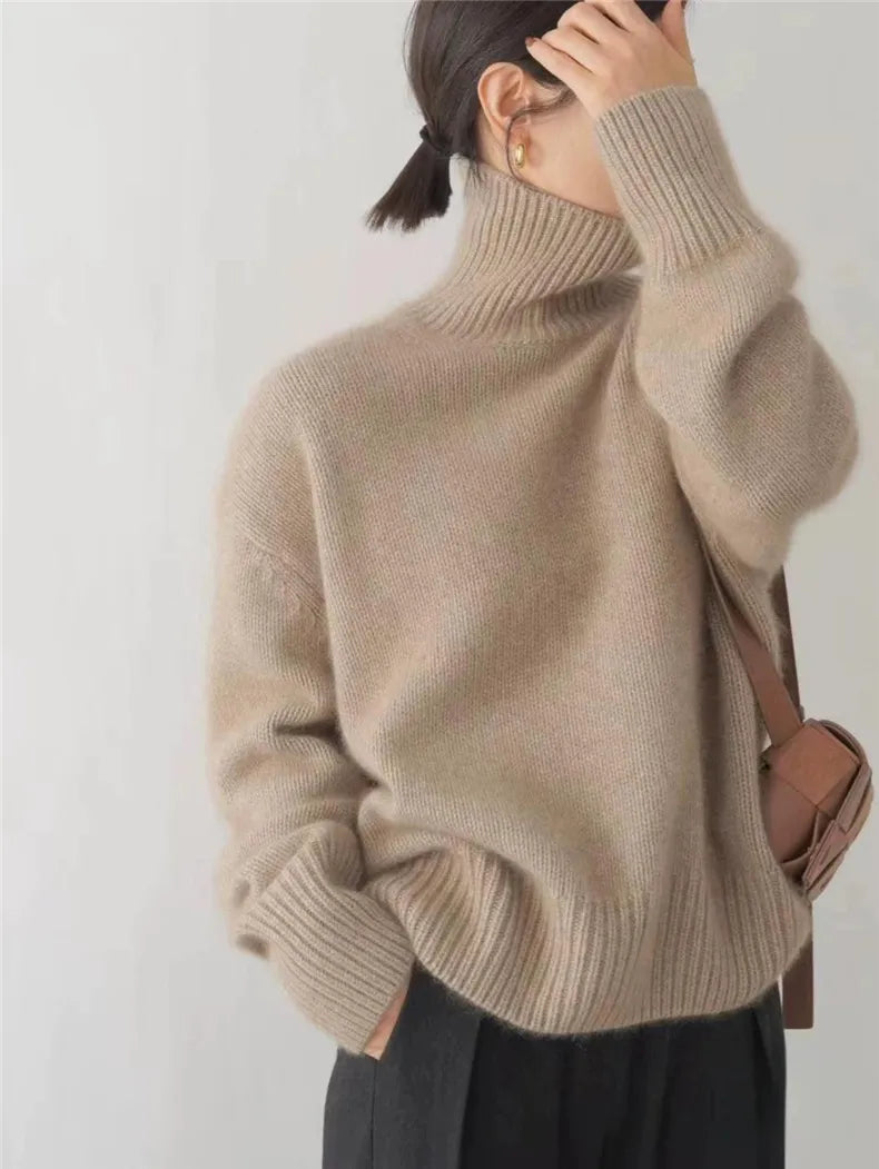 Cashmere Ladies' Turtleneck - Seraphina-Beige-S-Nora Luxe