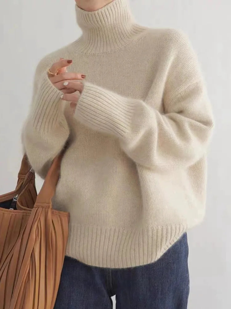 Cashmere Ladies' Turtleneck - Seraphina-Beige-S-Nora Luxe