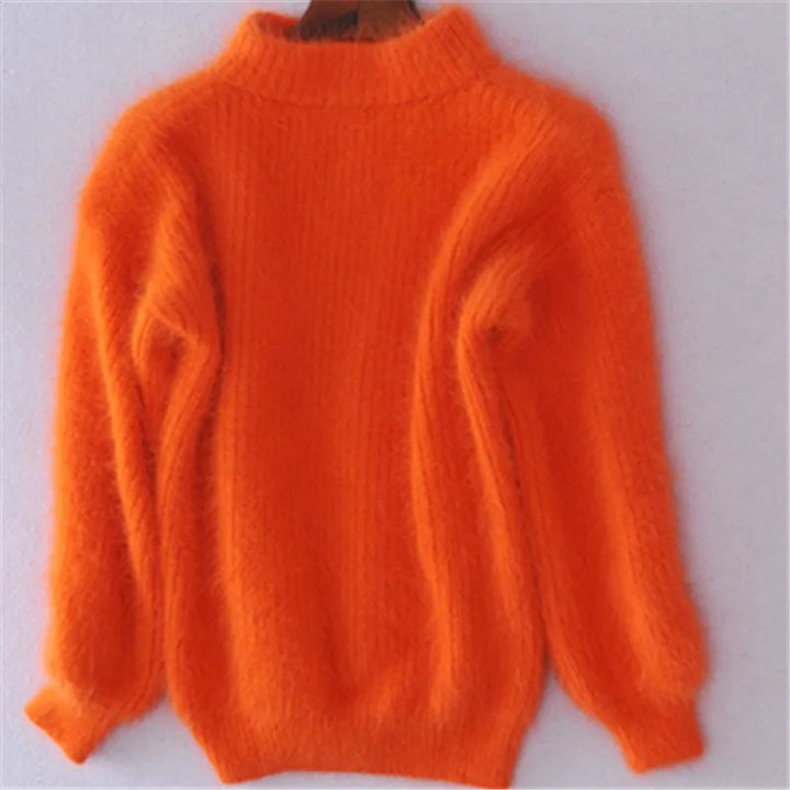 Casual Angora Knitted Women's Sweater - Livia-Orange-S-Nora Luxe
