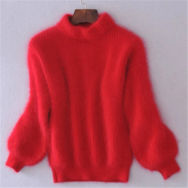 Casual Angora Knitted Women's Sweater - Livia-Red-S-Nora Luxe