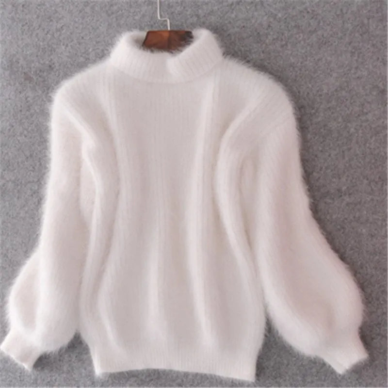 Casual Angora Knitted Women's Sweater - Livia-White-S-Nora Luxe