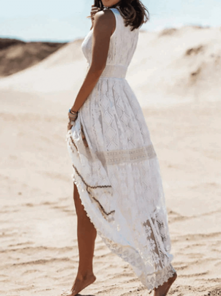 Casual Boho maxi dress with stylish details – Solange-Beige-S-Nora Luxe