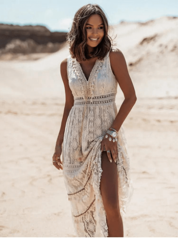 Boho Maxi Dress | Loose | Sleeveless | V-neck | Flowing