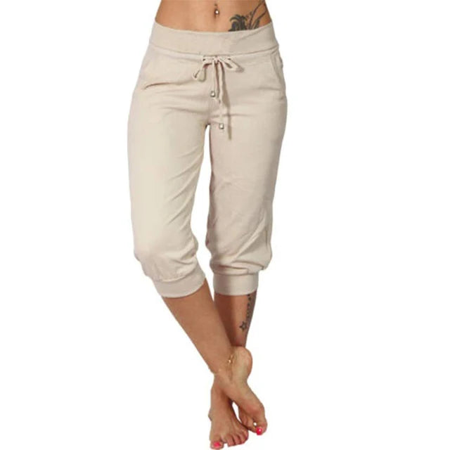 Casual capri trousers - Luna-Beige-S-Nora Luxe