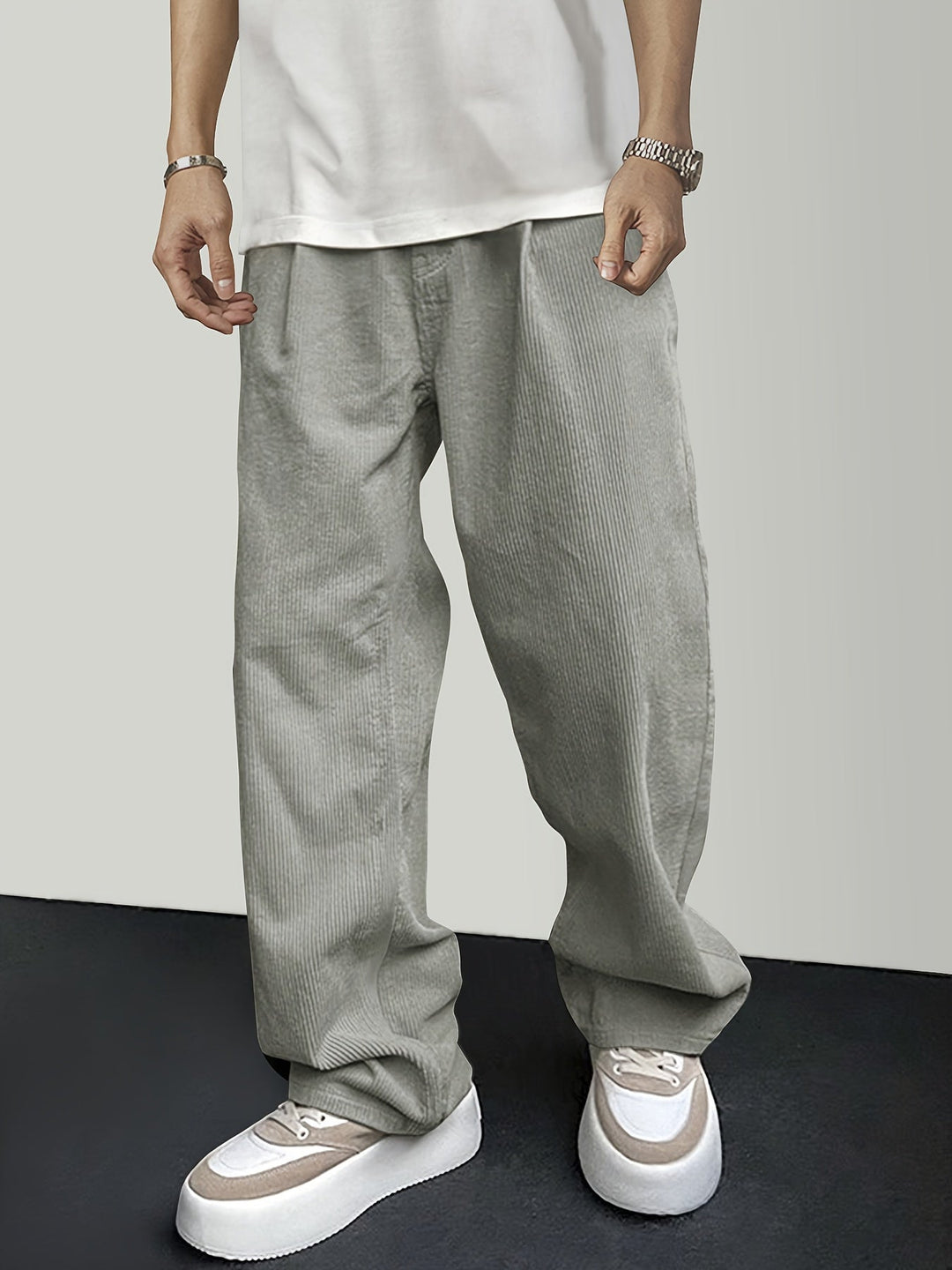 Casual Corduroy Men's Trousers with Drawstring - Mason-Light Gray-S-Nora Luxe