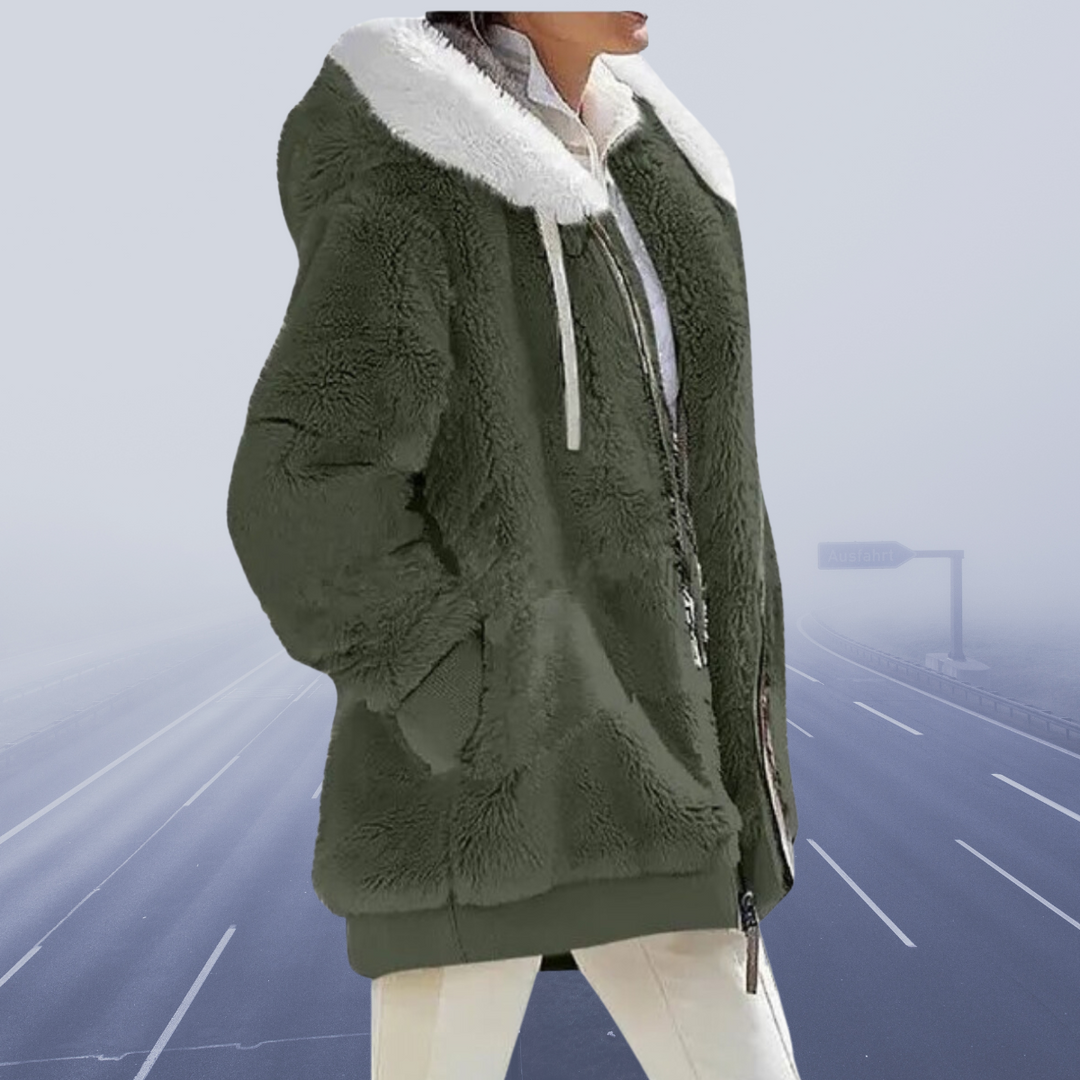 Casual Fleece Vest with Hood - Elena-Olive Green-S-Nora Luxe