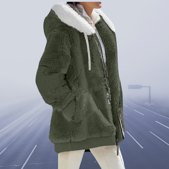 Casual Fleece Vest with Hood - Elena-Olive Green-S-Nora Luxe