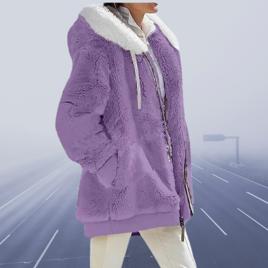 Casual Fleece Vest with Hood - Elena-Purple-S-Nora Luxe