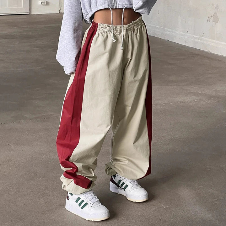 Casual Jogging Trousers with Color Blocks - Nova-Red-XS-Nora Luxe