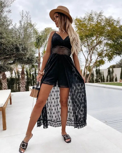 Casual Linen Playsuit with Loose Fit – Noralie-Black-S-State of Style