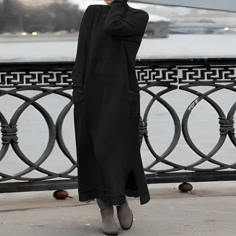 Casual Long Winter Dress - Noelle-Black-S-Nora Luxe