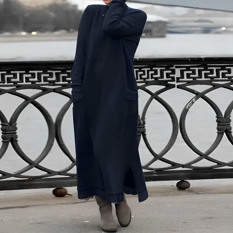 Casual Long Winter Dress - Noelle-Marine Blue-S-Nora Luxe