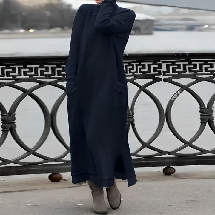 Casual Long Winter Dress - Noelle-Marine Blue-S-Nora Luxe