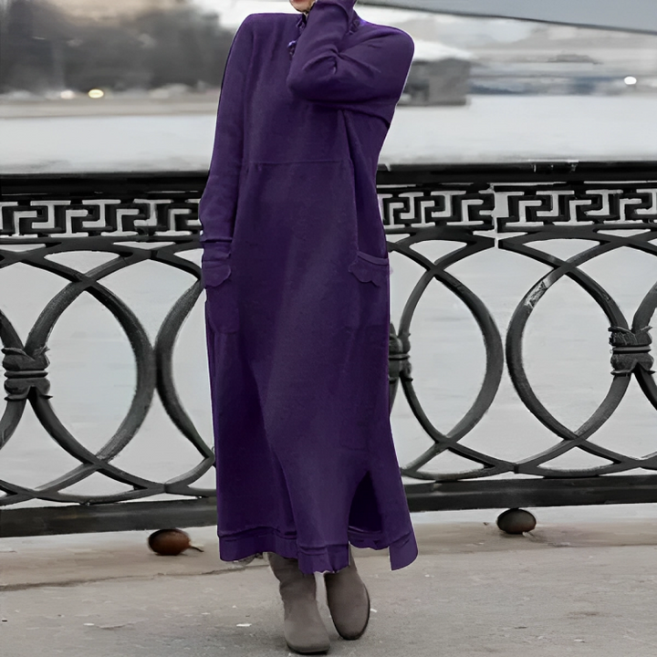Casual Long Winter Dress - Noelle-Purple-S-Nora Luxe