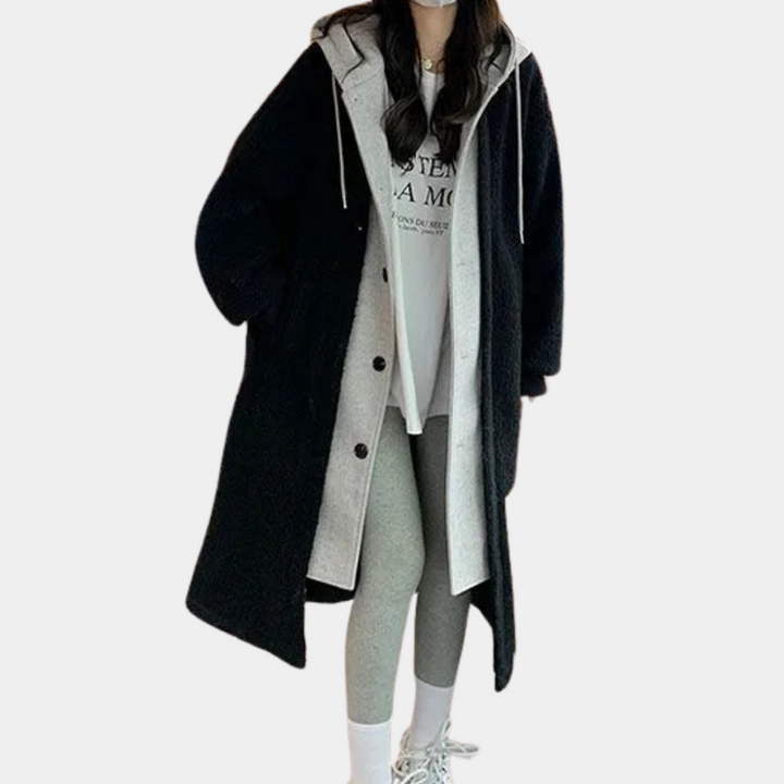Casual Long Women's Jacket with Hood - Isla-Black-XS-Nora Luxe