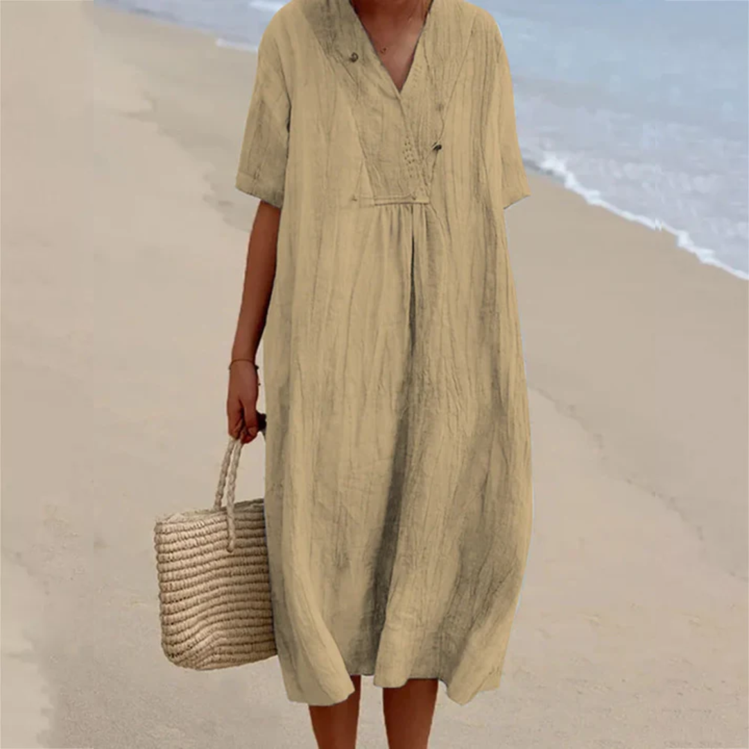 Casual Loose Summer Dress - Lucia-khaki-S-Nora Luxe