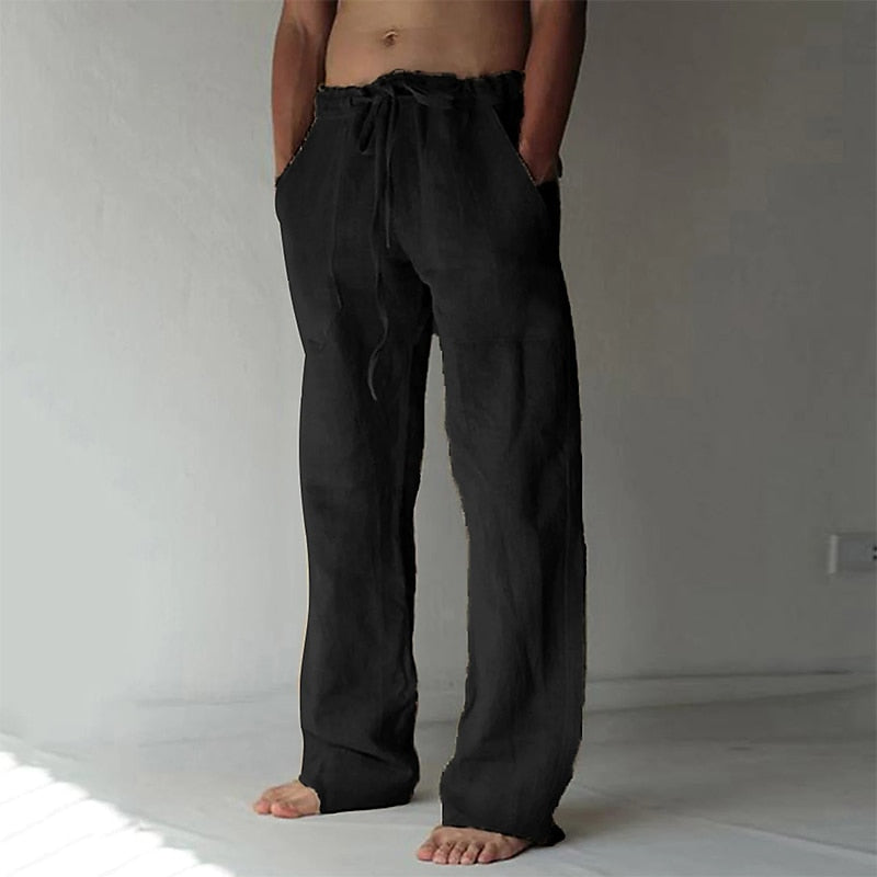 Casual men's linen trousers with a wide cut for summer – Elias-Black-S-Nora Luxe