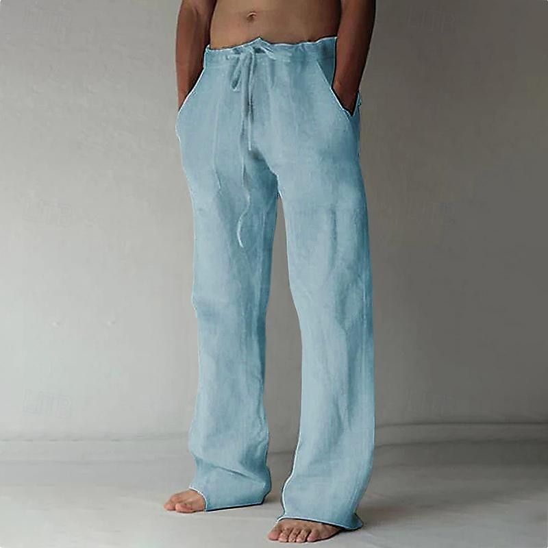 Casual men's linen trousers with a wide cut for summer – Elias-Blue-S-Nora Luxe