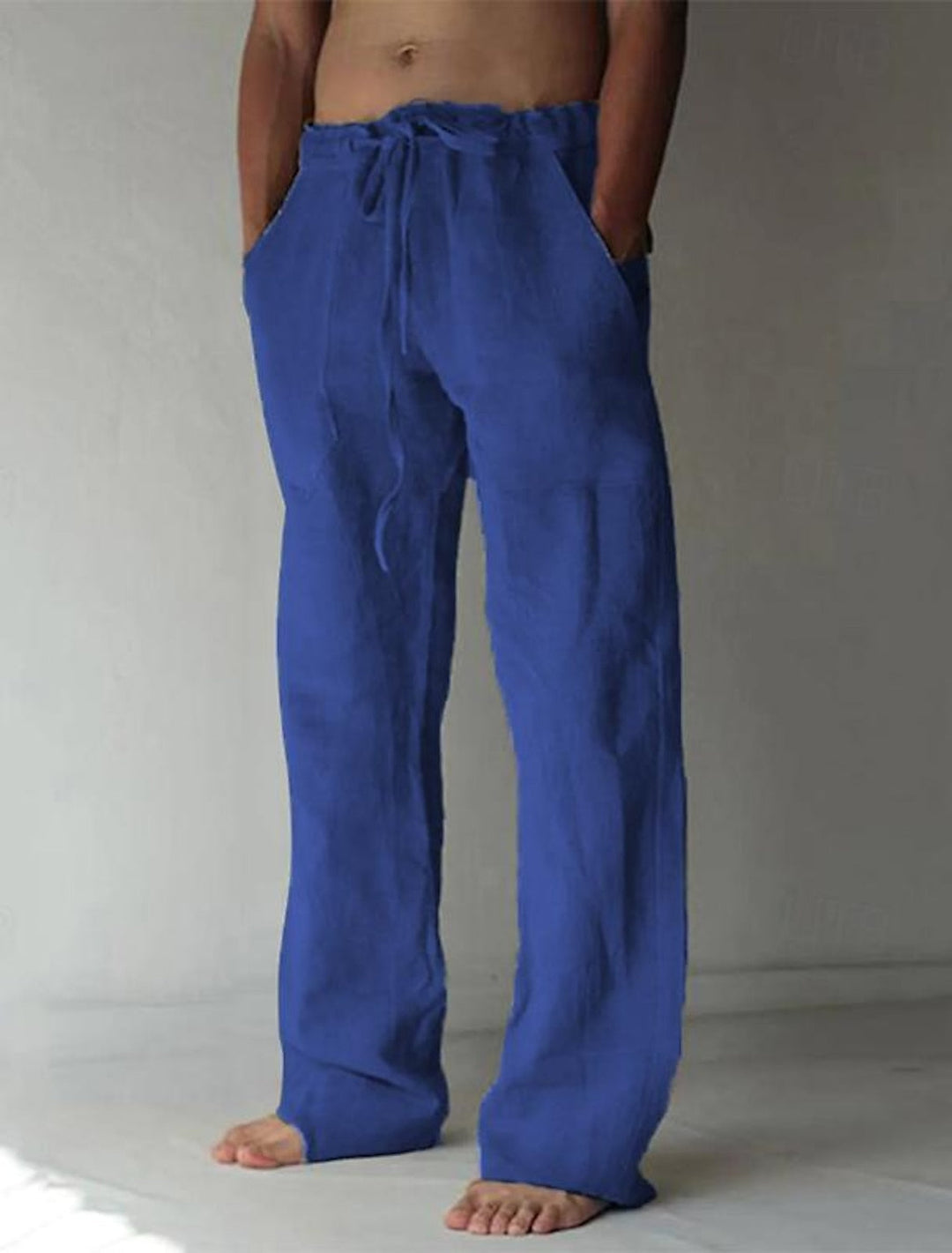Casual men's linen trousers with a wide cut for summer – Elias-Dark blue-S-Nora Luxe