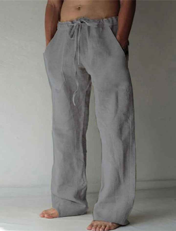 Casual men's linen trousers with a wide cut for summer – Elias-Dark grey-S-Nora Luxe