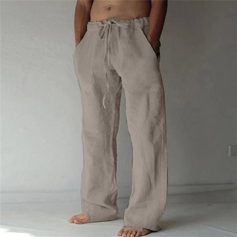 Casual men's linen trousers with a wide cut for summer – Elias-Gray-S-Nora Luxe