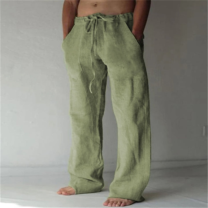 Casual men's linen trousers with a wide cut for summer – Elias-Green-S-Nora Luxe