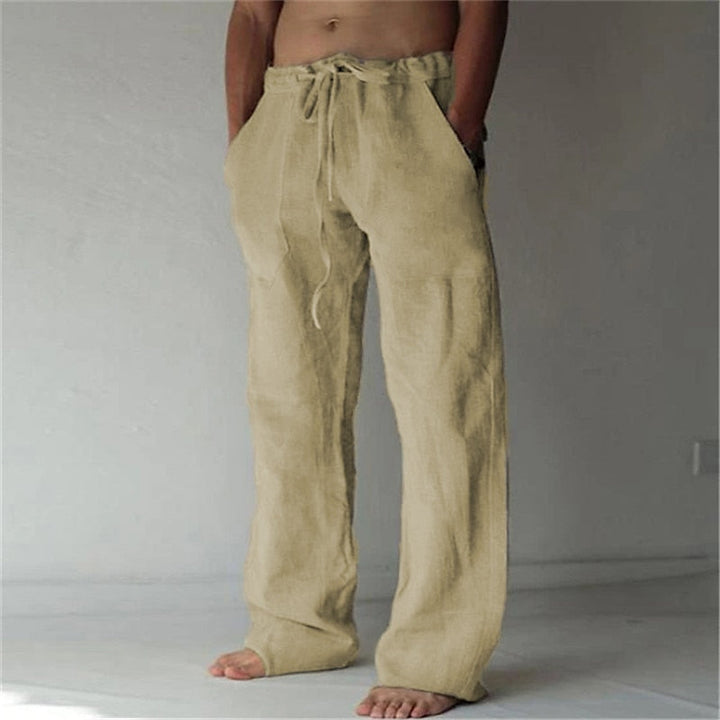 Casual men's linen trousers with a wide cut for summer – Elias-Khaki-S-Nora Luxe