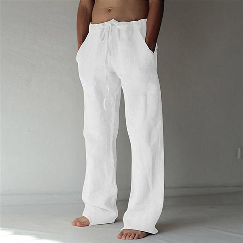 Casual men's linen trousers with a wide cut for summer – Elias-White-S-Nora Luxe