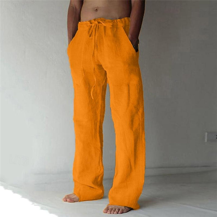 Casual men's linen trousers with a wide cut for summer – Elias-Yellow-S-Nora Luxe