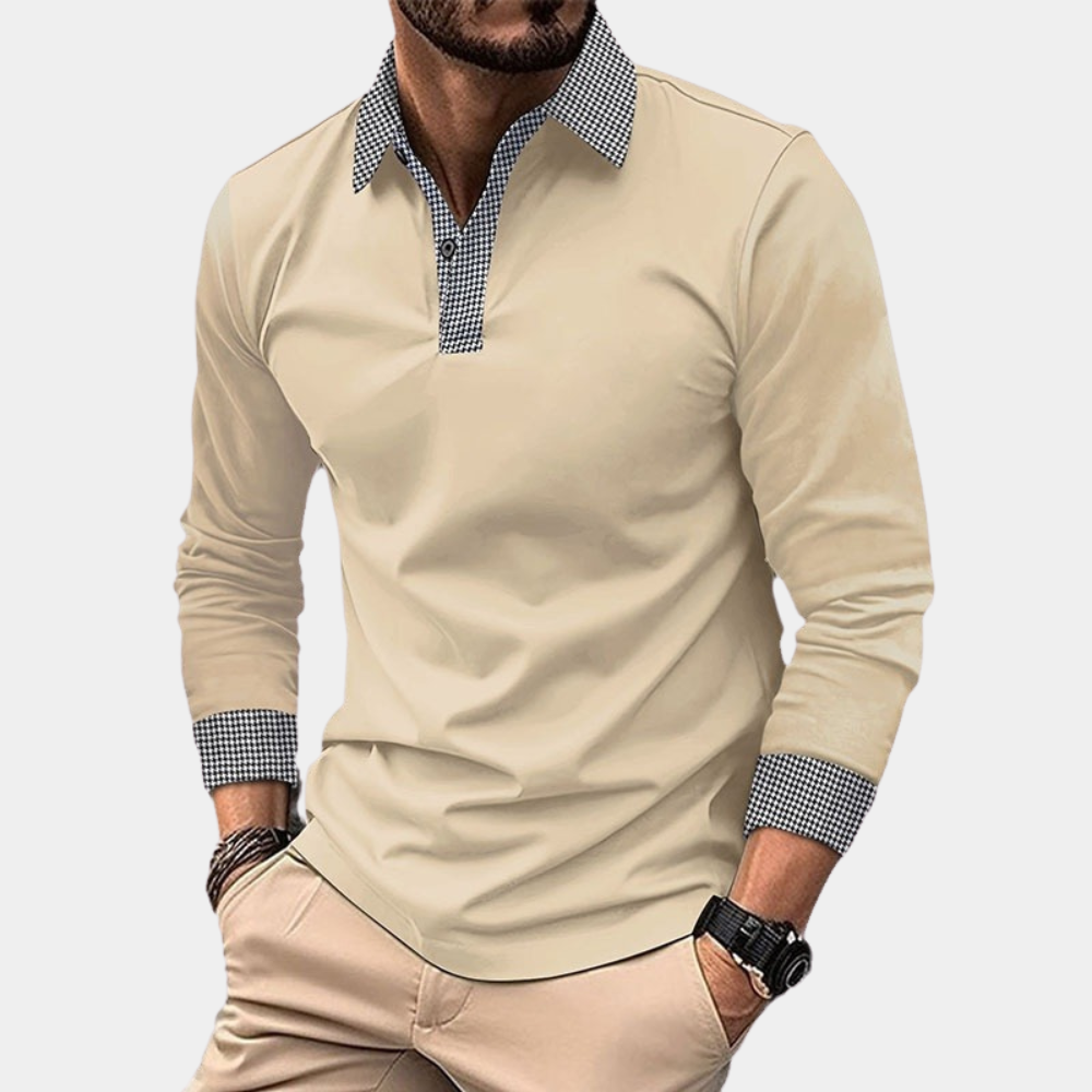Casual Men's Polo with Long Sleeves - Finn-Apricot-M-Nora Luxe
