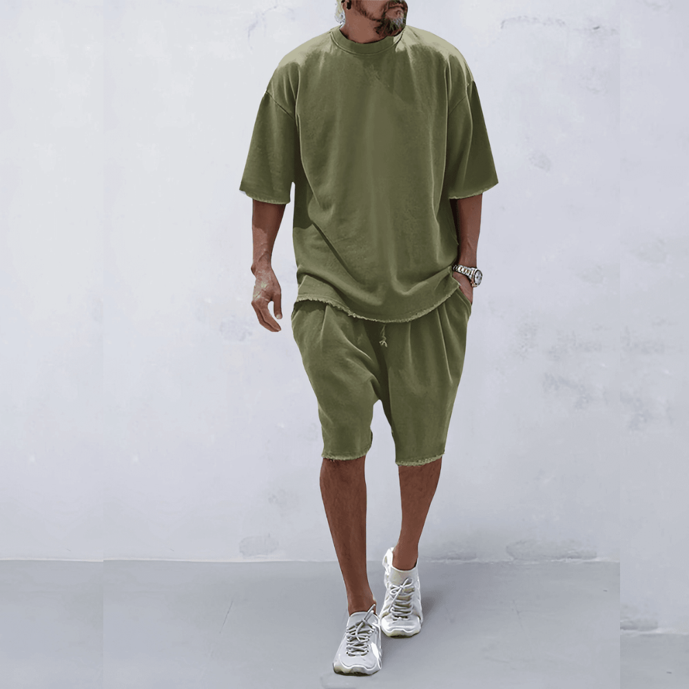 Casual men's sports set in loose-fit style – Cassian-Army green-S-Nora Luxe