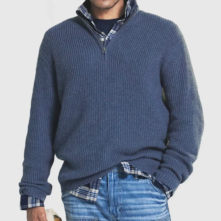 Casual Men’s Sweater with Zip - Max-Blue-S-Nora Luxe