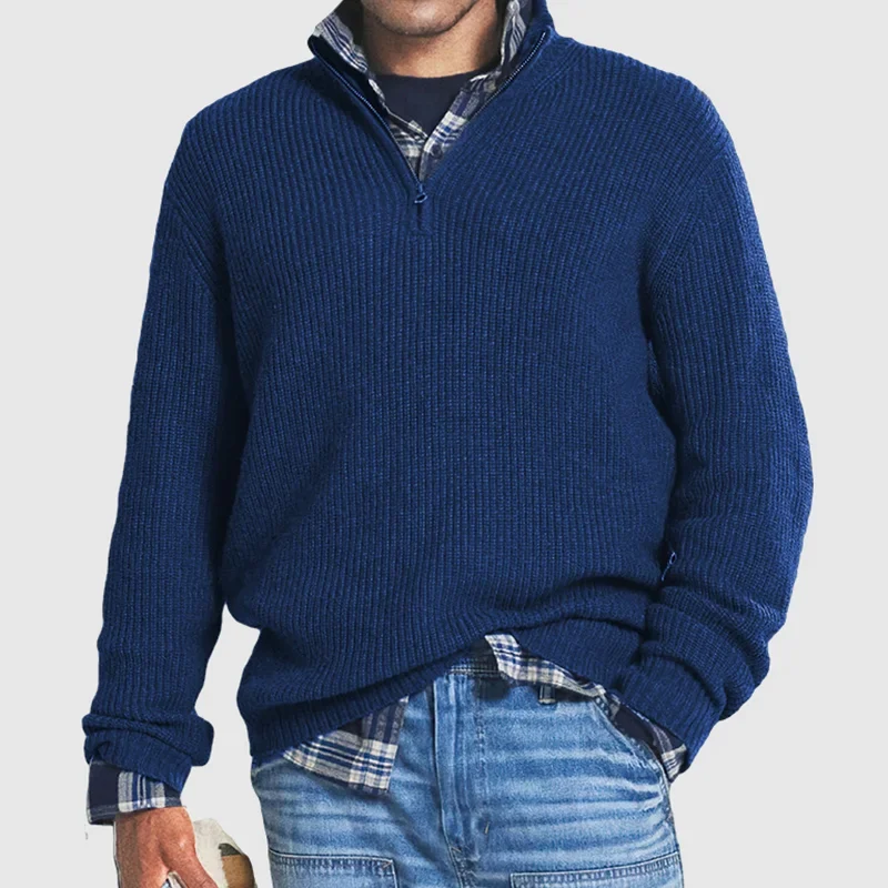 Casual Men’s Sweater with Zip - Max-Dark Blue-S-Nora Luxe